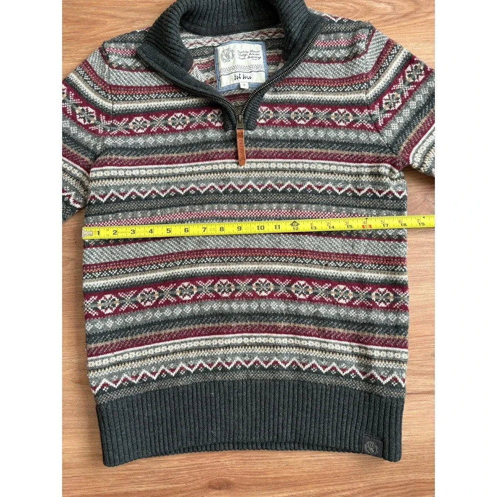 Fat Face Fairisle Jumper Mens Size Small 1/4 Zip Chunky‎ Knit  Wool Blend